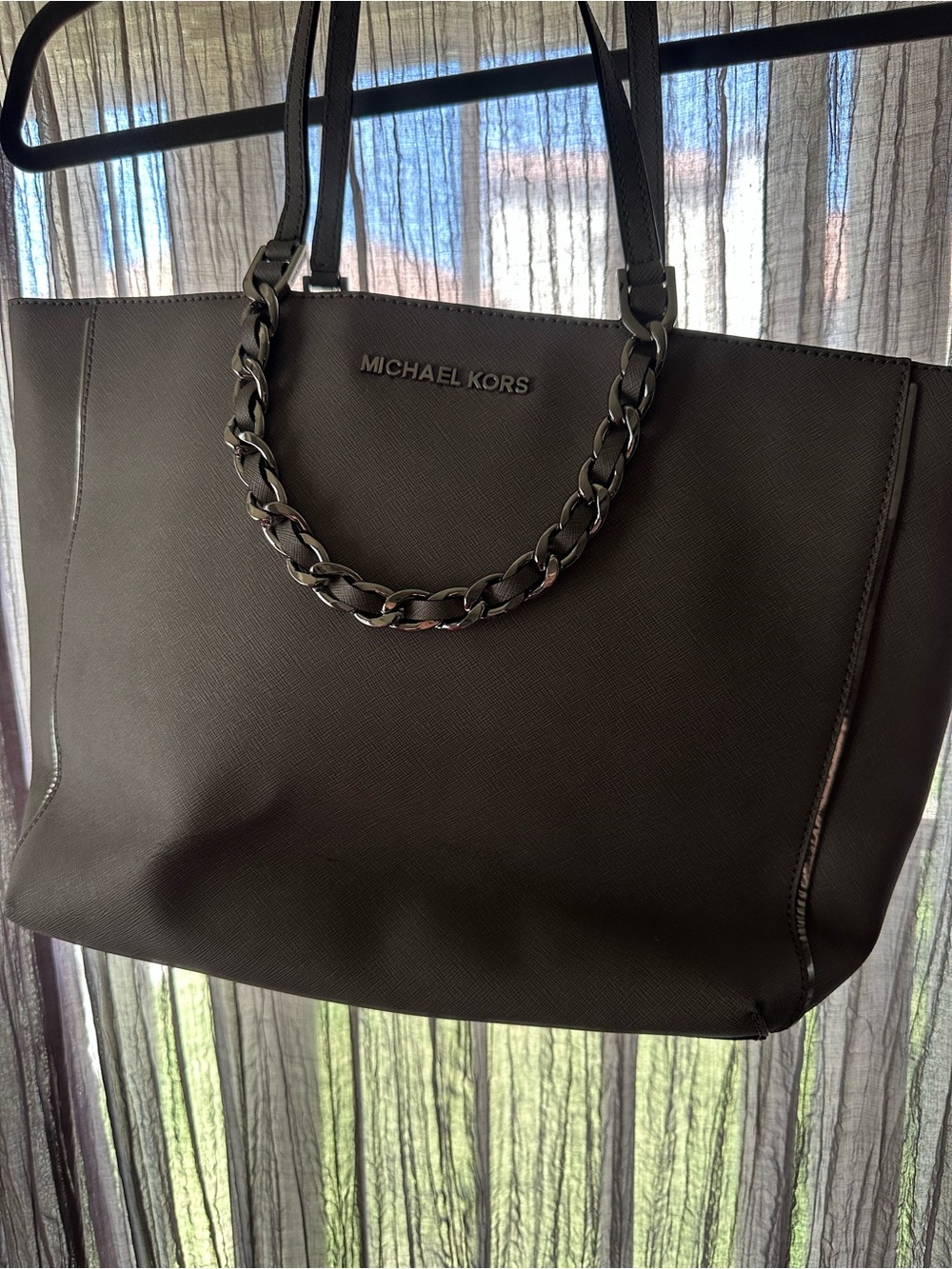 Michael Kors Gray Chain-Handle Saffiano Tote - Picture 1 of 6